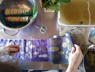 stage teinture naturelle Ecoprint à ADN laine en Bourgogne du Sud